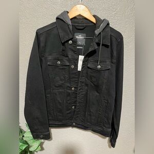 NWT Hollister Black Hooded Denim Jacket size M